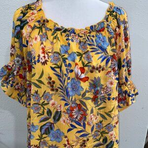 Chenault yellow floral ruffle countrycore boho Floral Blouse